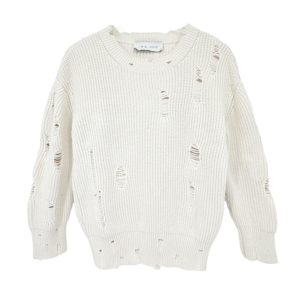 IRO Polxa Distressed Ribbed Sweater in Ecru XS